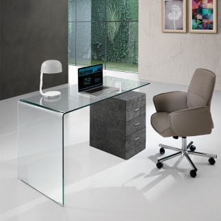 Desk with Glass Top and Chest of Drawers - Cemento