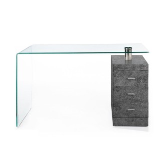 Desk with Glass Top and Chest of Drawers - Cemento | Tomasucci