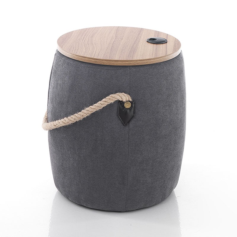 Container Pouf in Fabric and Wood - Cask | Tomasucci