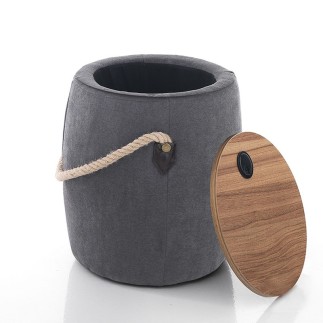 Container Pouf in Fabric and Wood - Cask