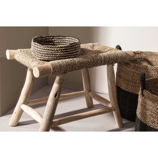 Low Stool in wood with natural weave - Ravi