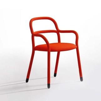 Chair with armrests in fabric and imitation leather - Pippi | Midj