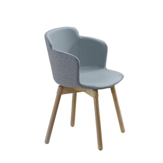 Upholstered chair with wooden armrests and legs - Calla | Midj