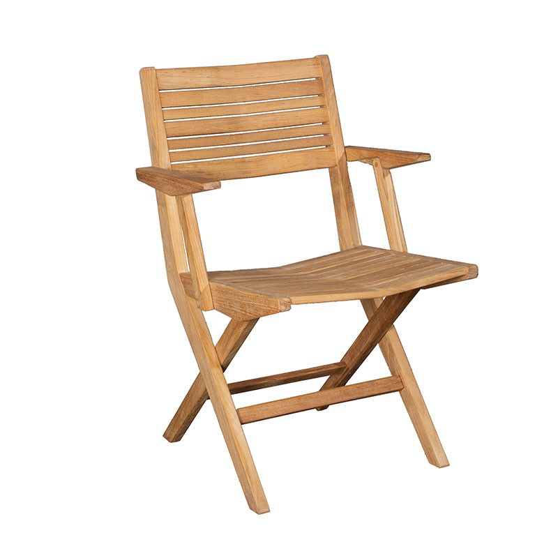 Outdoor Folding Chair in Teak Wood with Armrests - Flip | Cane-line