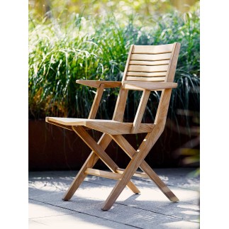 Outdoor Folding Chair in Teak Wood with Armrests - Flip | Cane-line