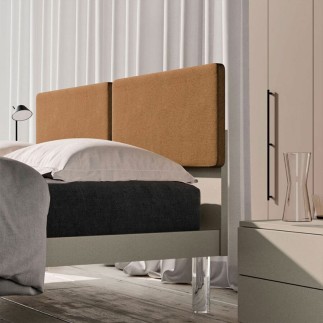 Wooden Double Bed with Upholstered Headboard - Cecilia | Orme Light