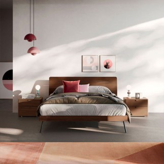 Wooden Double Bed with LED Light - Curve