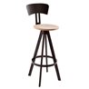 West stool with backrest in iron and wood