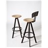 West stool with backrest in iron and wood