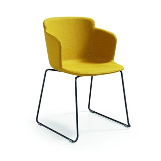 Upholstered chair with armrests and sled legs - Calla | Midj
