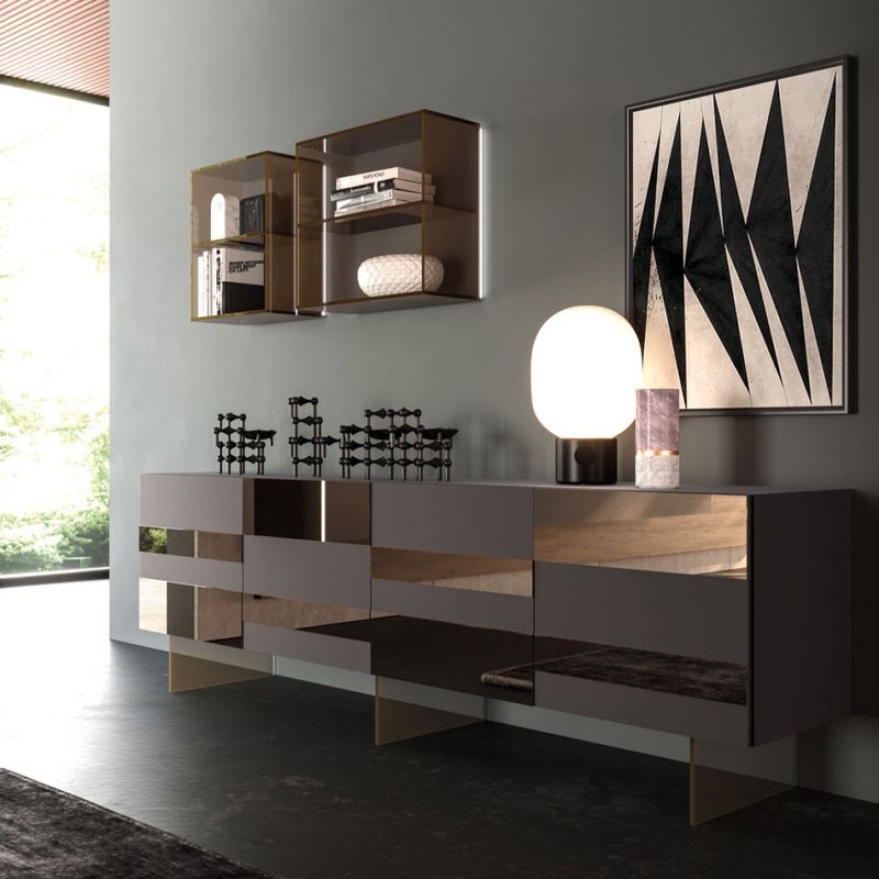 Credenza ad Ante con Specchio Bronzato - Stripe | Orme Design