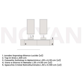 Double Bathroom Cabinet with Hanging Drawers - Yang 14 | Ardeco