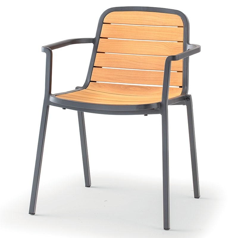 Aluminium and Teak Wood Armchair - Nida | Grattoni