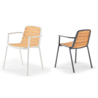 Aluminium and Teak Wood Armchair - Nida | Grattoni