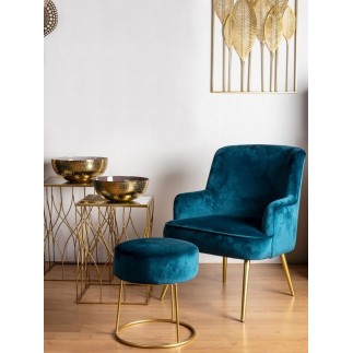 Pouf / Stool in velvet and gold steel - Clarissa | ISArreda