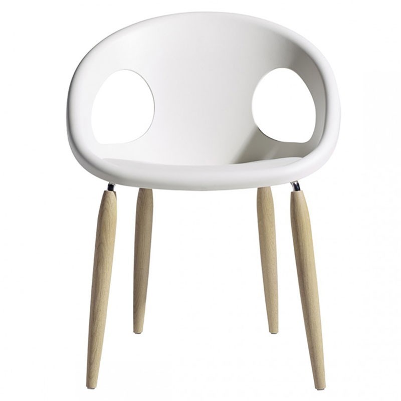 White Chair with Wooden Legs - Natural Drop | Scab