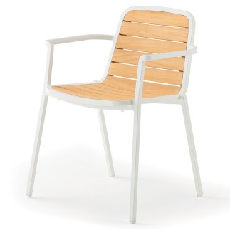 Aluminium and Teak Wood Armchair - Nida | Grattoni