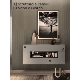 Credenza Sospesa con Pensile a Giorno - Modulo | Orme Design