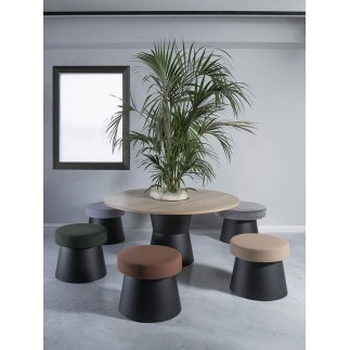 Gaber Round Pouf in Fabric - Salt