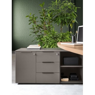 Executive Desk with Shaped Top and Side Cabinet – Pigreco | Martex