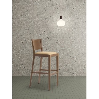 Sgabello Alto di Design in Legno con Seduta Imbottita - Soko