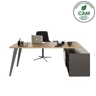 Executive Desk with Shaped Top and Side Cabinet – Pigreco | Martex