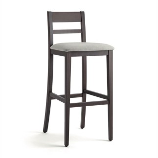 High Wooden Stool with Backrest and Cushion Seat - Corinne | Palma