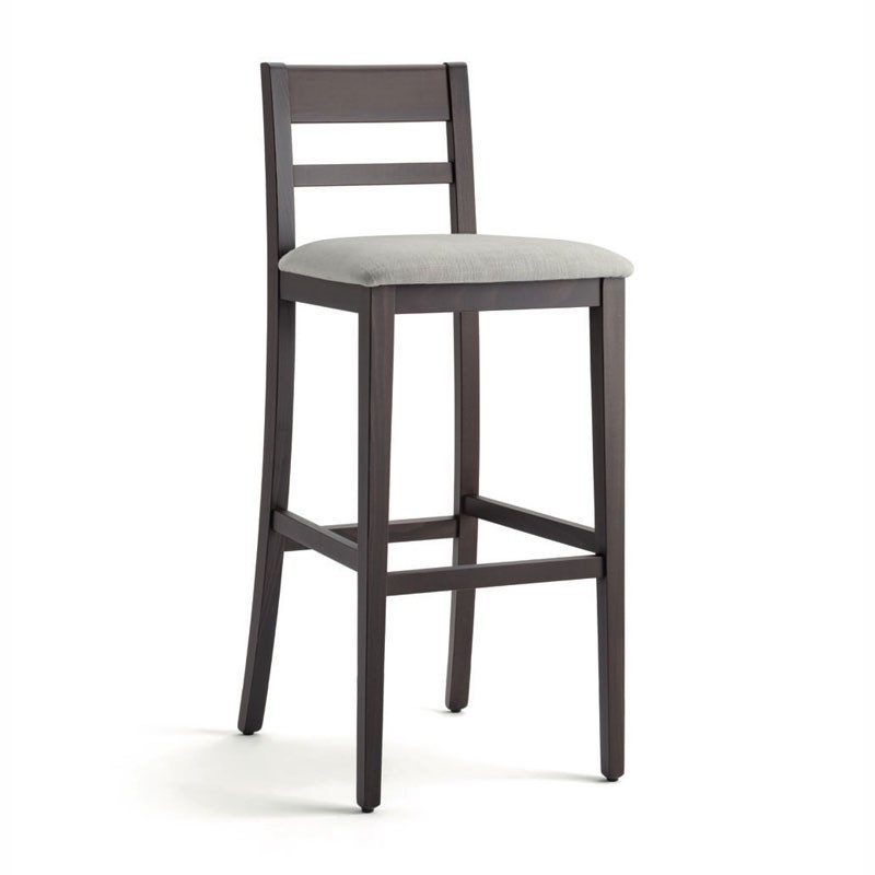 High Wooden Stool with Backrest and Cushion Seat - Corinne | Palma