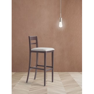 High Wooden Stool with Backrest and Cushion Seat - Corinne