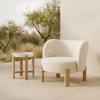 Outdoor Armchair in Fabric and Teak - Nature