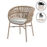 Sedia outdoor impilabile Flow colore tan con intreccio in corda Polyolefin e cuscino sfoderabile