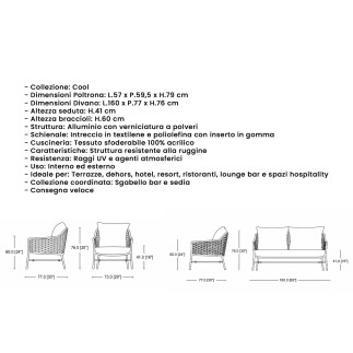 Salotto Completo da Esterno in Corda - Cool | Isarreda