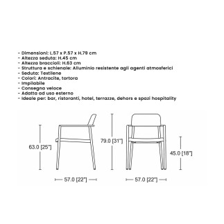 Outdoor Chair with Textilene Seat - Cancun | Isarreda