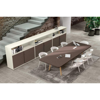 Meeting Table with Metal Legs and Wooden Inserts - Atreo Wood | Alea