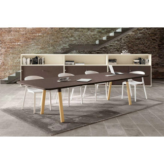 Meeting Table with Metal Legs and Wooden Inserts - Atreo Wood