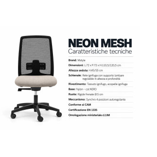 Sedia Operativa per Ufficio con Schienale in Rete - Neon Mesh | Mstyle