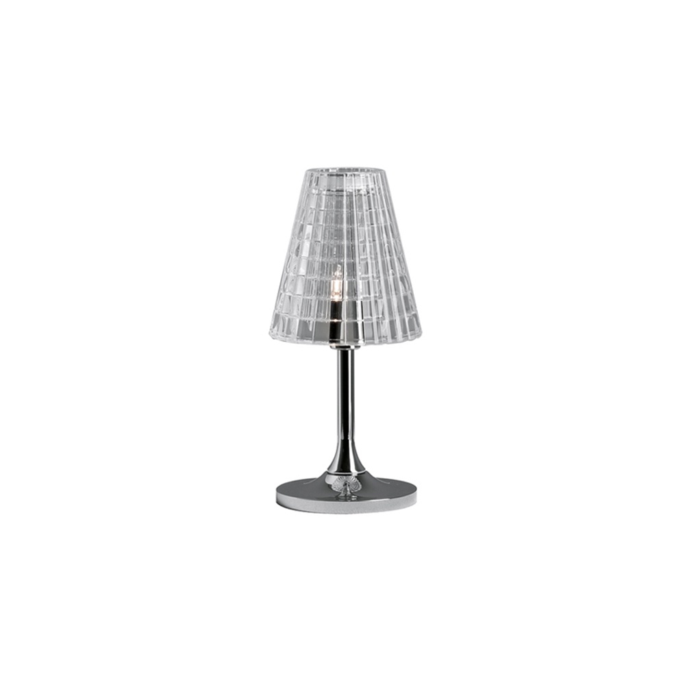 Flow table lamp in crystal and metal