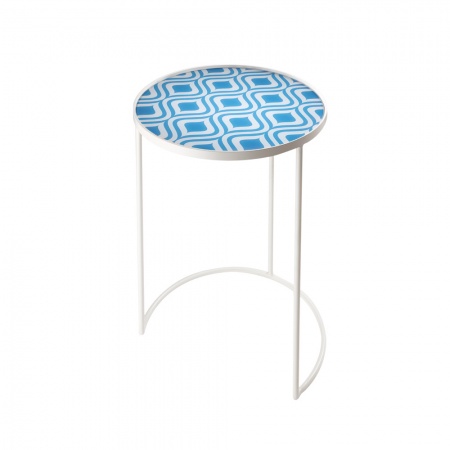 Blue, round glass and metal low table