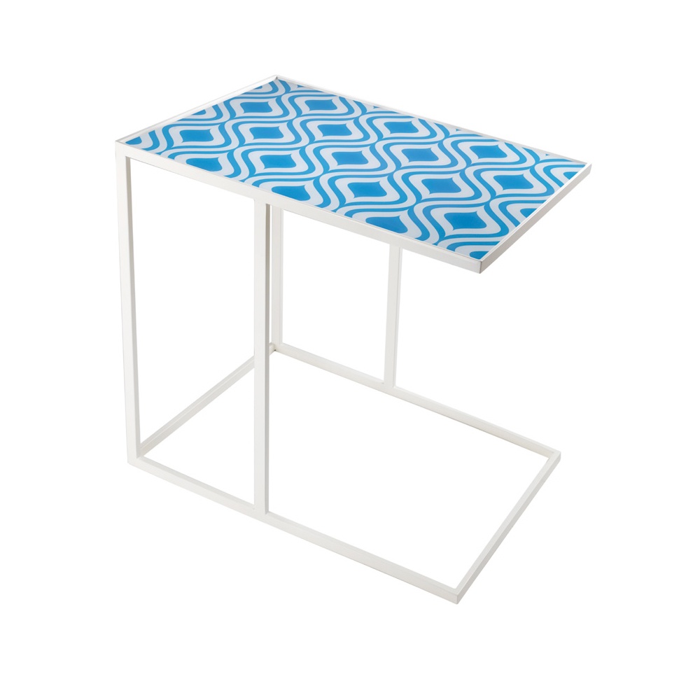 Blu, tavolino in metallo e vetro decorato
