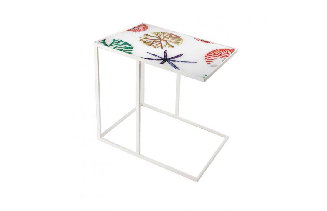 Mare, rectangular low table in glass and metal
