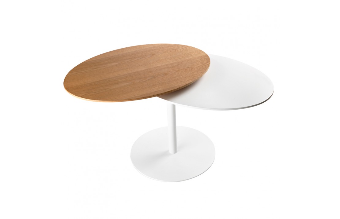 Duo, metal table with wooden tops