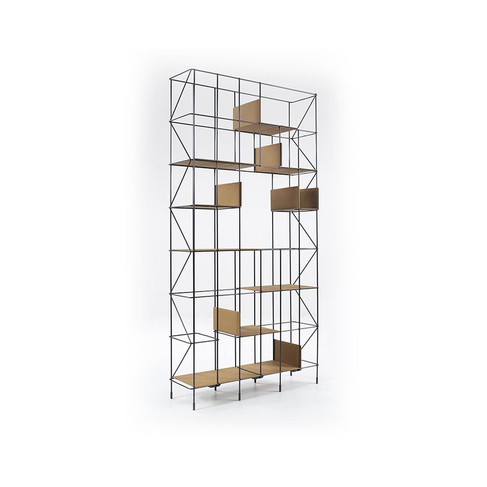 Network metal bookcase and eco-leather shelves
