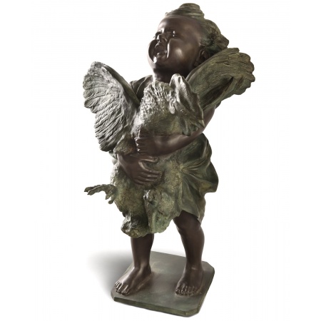 Cherub with the rooster bronze sculpture