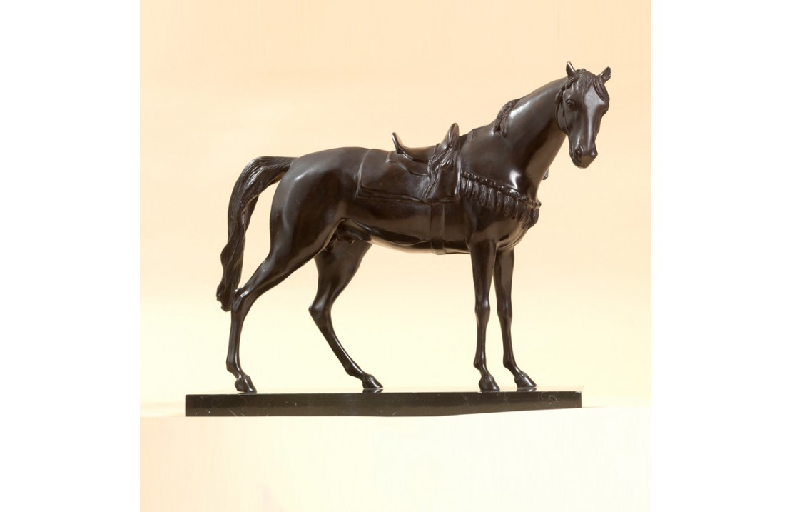 Statua in bronzo e marmo - Cavallo con Sella