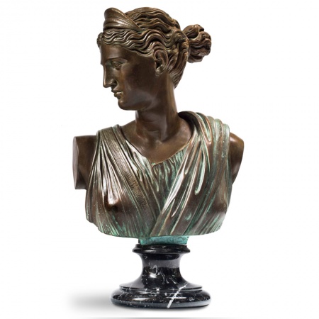Bust of Diana bronze and marble sculpture