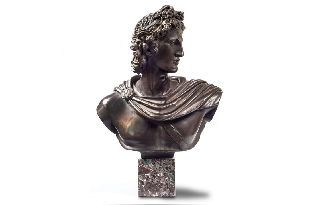 Bronze and marble statue - Bust of Apollo