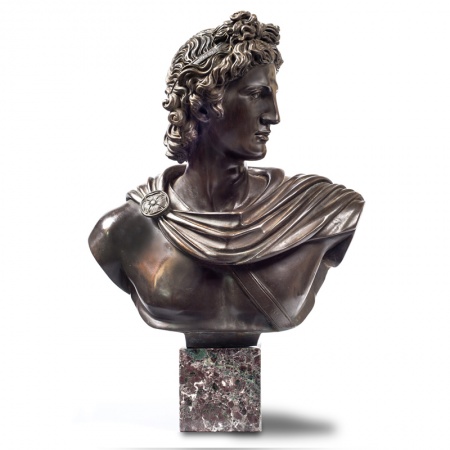 Statua in bronzo su marmo - Busto Apollo