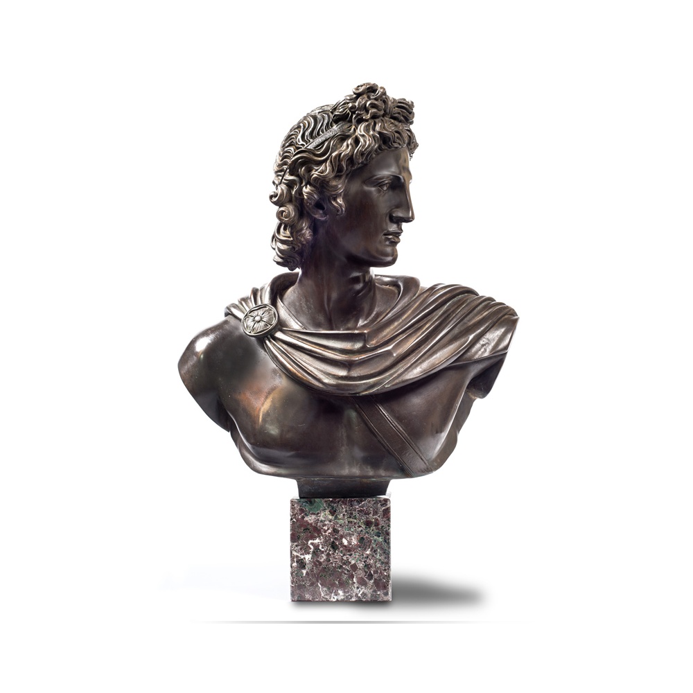 Bronze and marble statue - Bust of Apollo