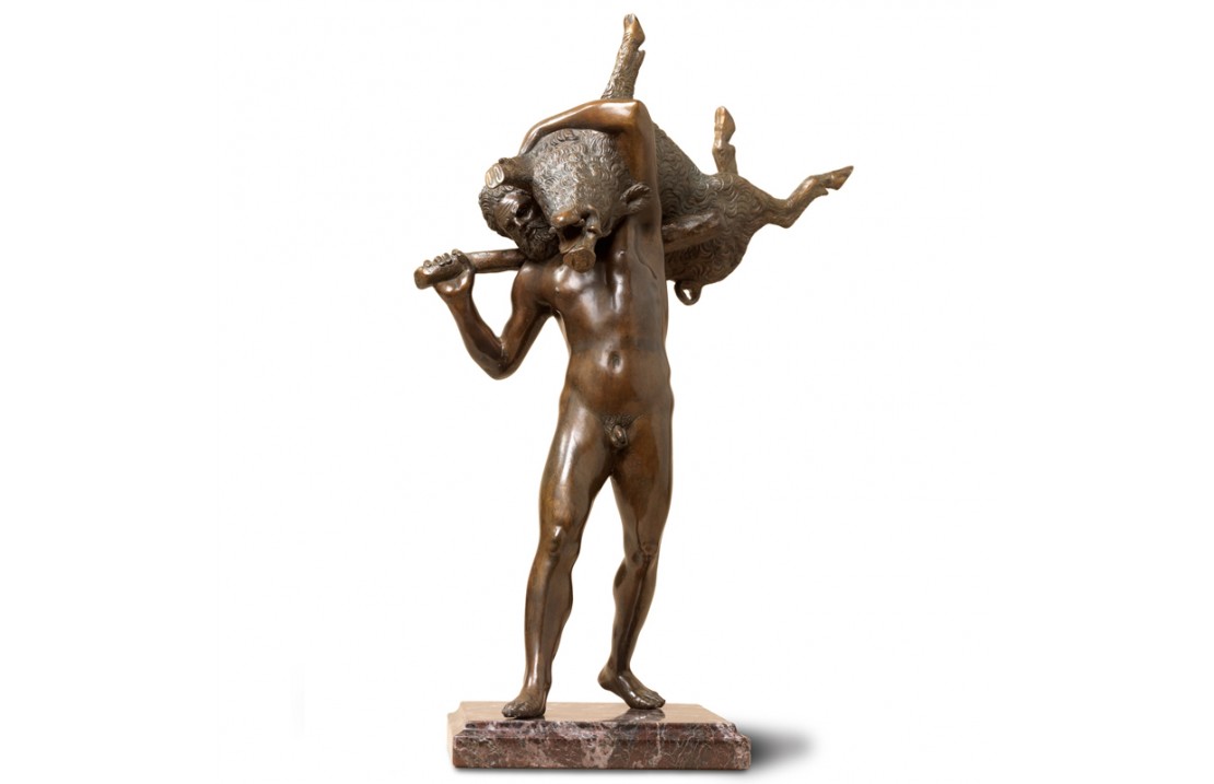 Hercules with wild Boar bronze and marble statue