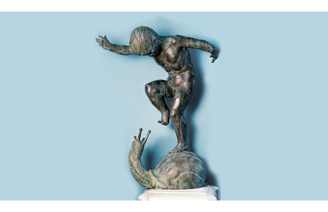 PUTTO ON A SNAIL, ORIGINAL BY THE SCULPTOR GIOVANNI CAPPELLETTI.